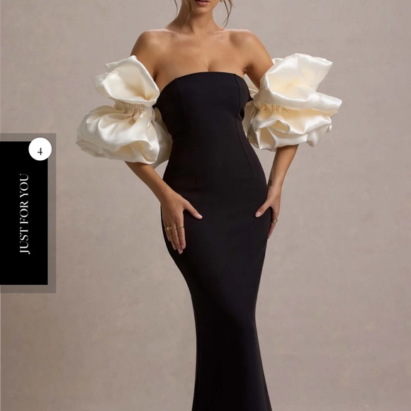 Black & Cream Maxi Dress with Puff Shoulders - Picture 2 of 4